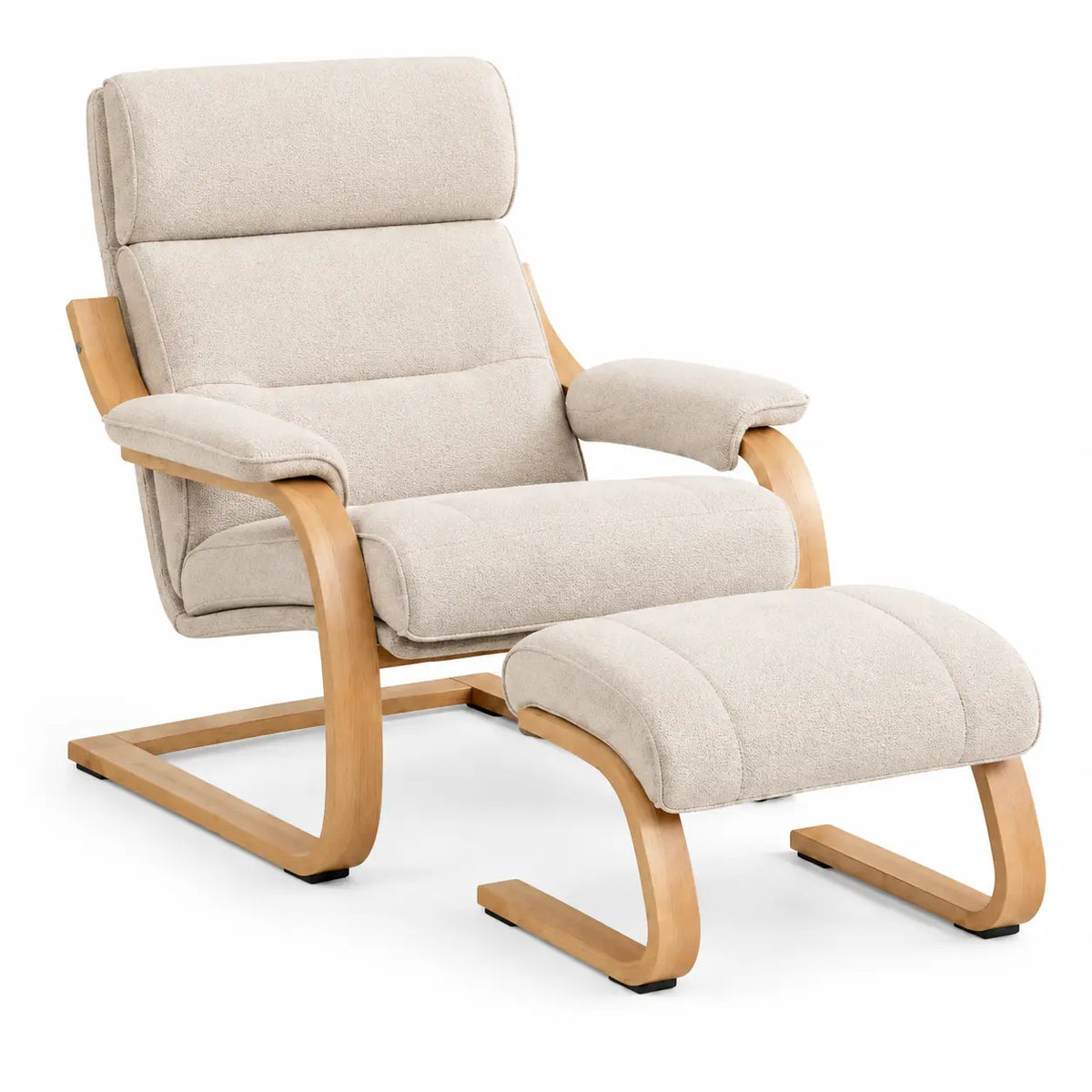 Sillón con reposapiés con respaldo alto, beige y marrón