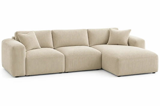 Sofá esquinero tapizado de contorno redondeado, beige