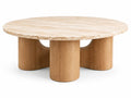 Mesa de centro de contorno redondeado, beige y marrón