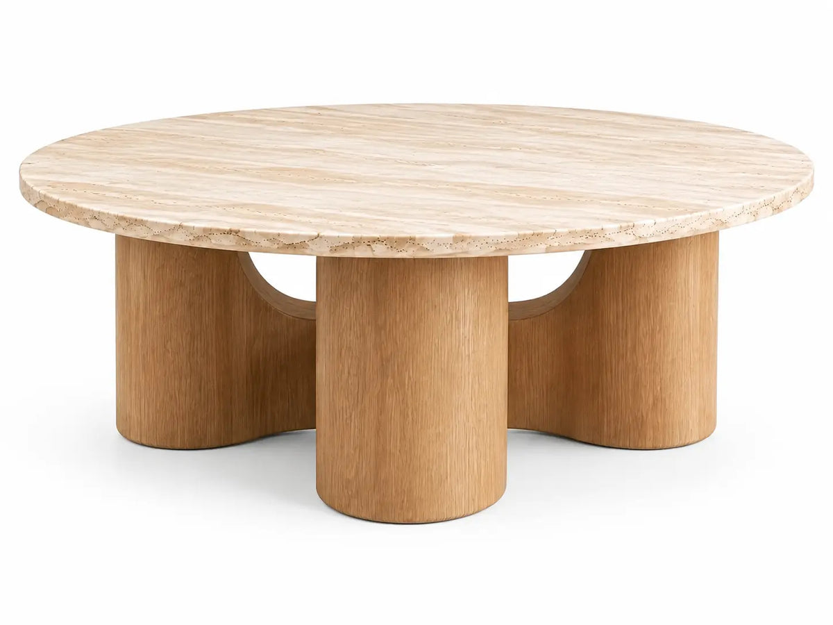 Mesa de centro de contorno redondeado, beige y marrón