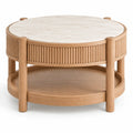 Mesa de centro de contorno redondeado, beige y marrón