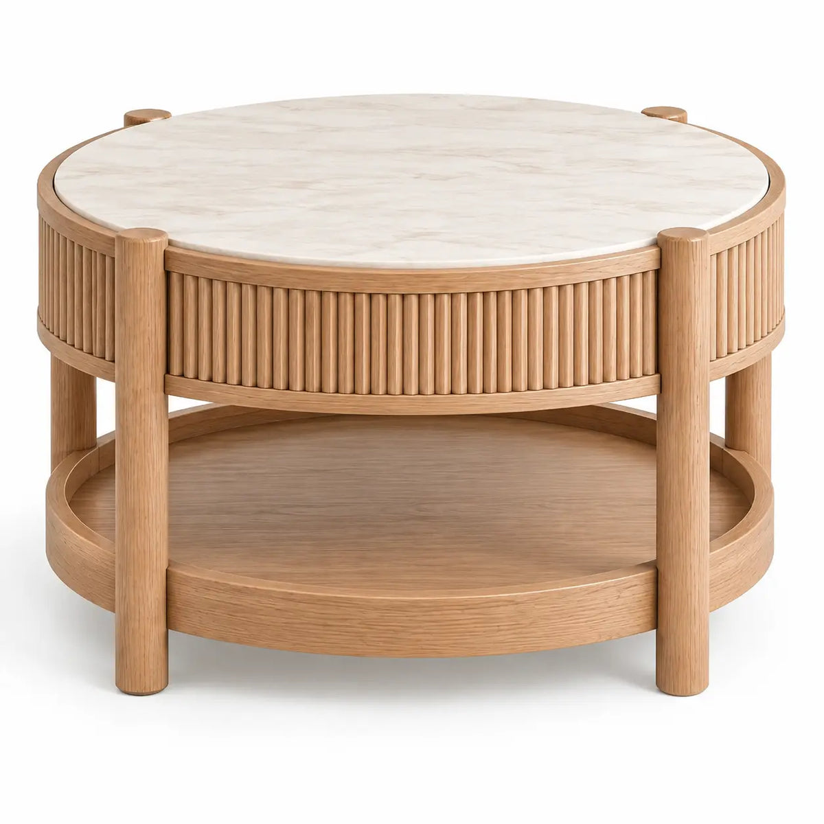 Mesa de centro de contorno redondeado, beige y marrón