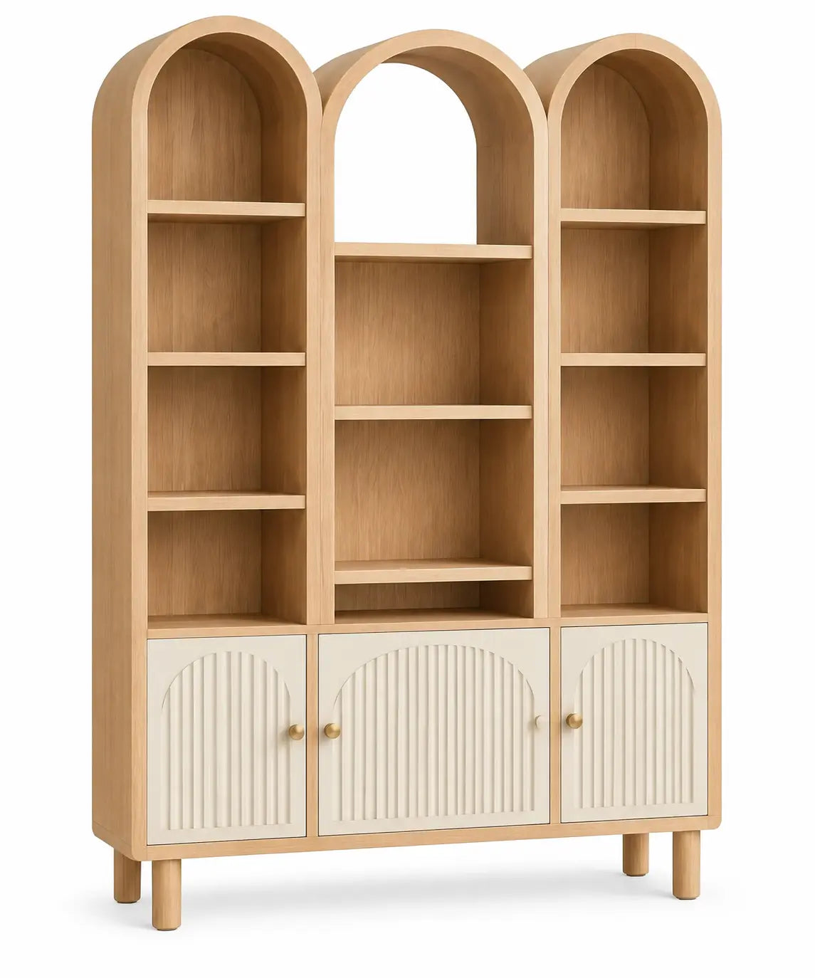 Estantería con almacenamiento con formas arqueadas, blanco y marrón