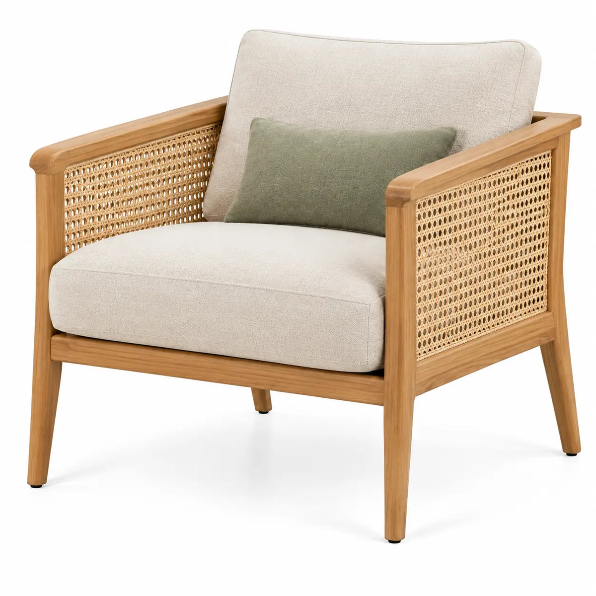 Sillón con estructura abierta con detalles de entramado, beige y marrón